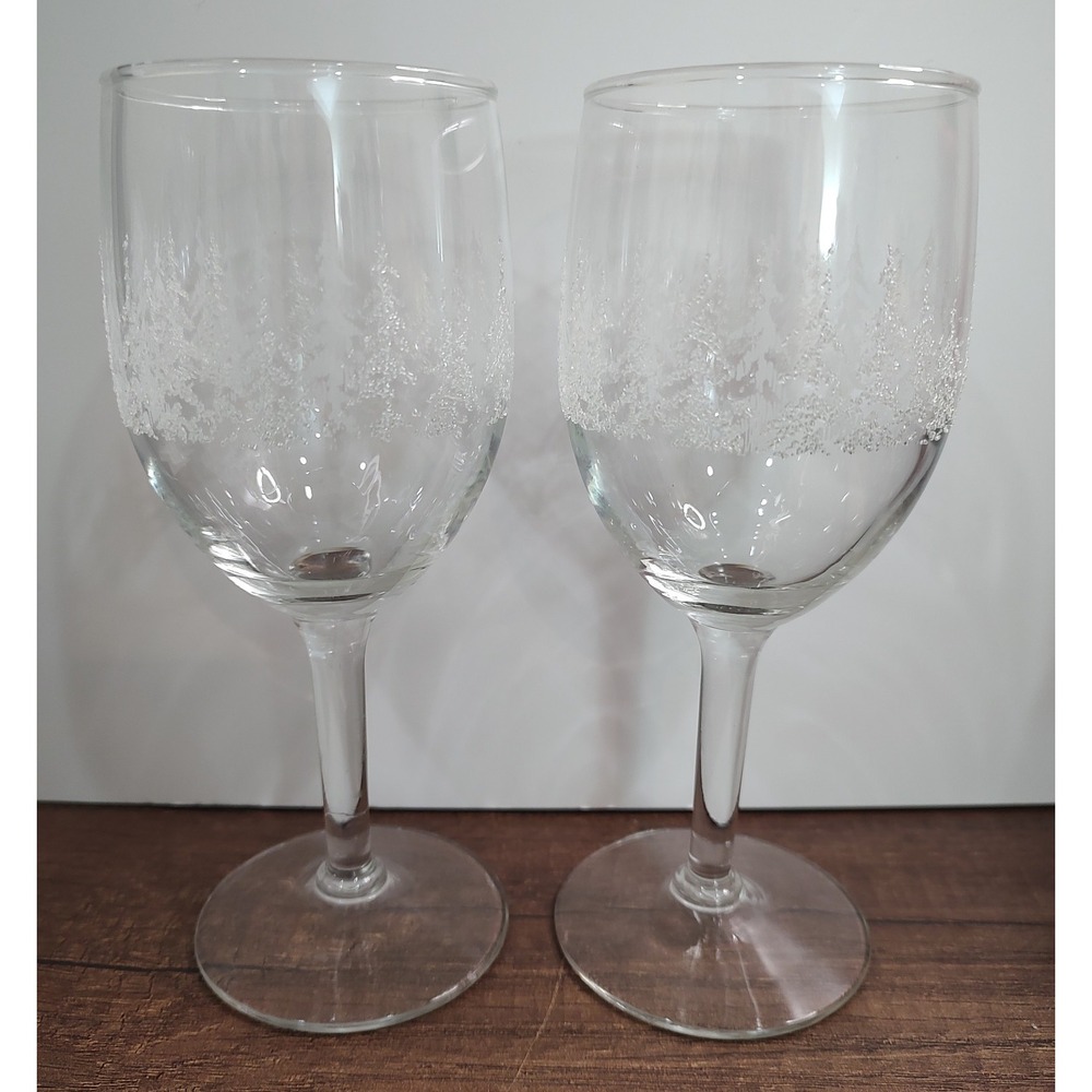 Libby Frosty Pines Wine Glass Water Goblet Lot Of 2